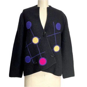 Artistic wrap front boiled wool jacket - made in Uruguay - size M